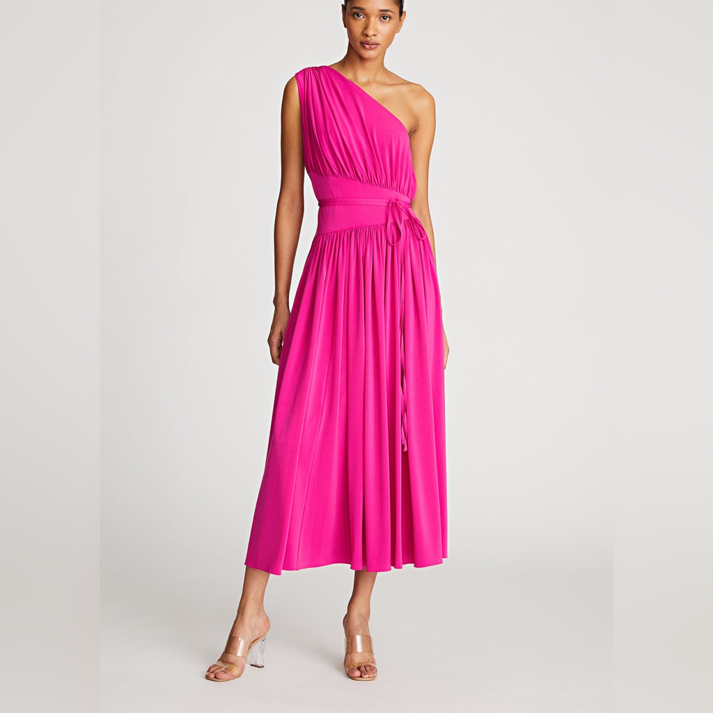 $495 Nwt Halston “Idalia” Midi Dress In Begonia Sz 4